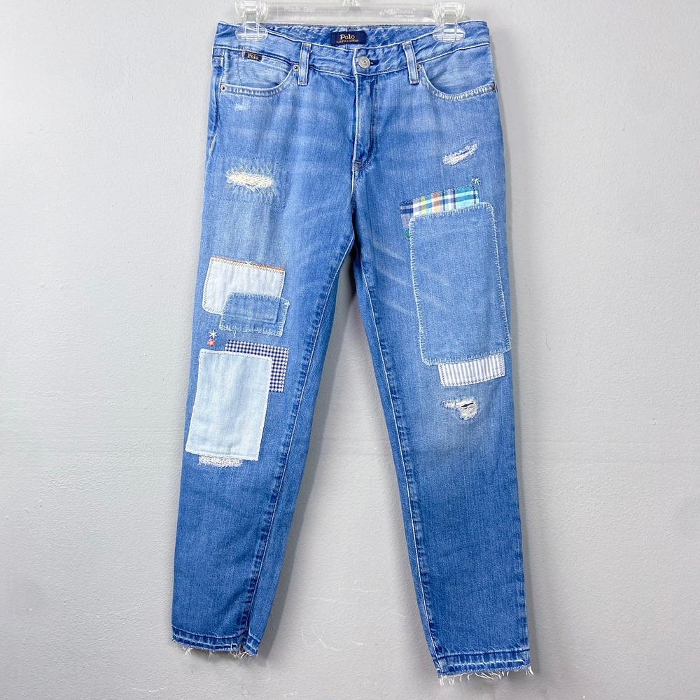 Polo Ralph Lauren Jeans Kids Size 16 Distressed Patchwork Boyfriend Astor Slim
